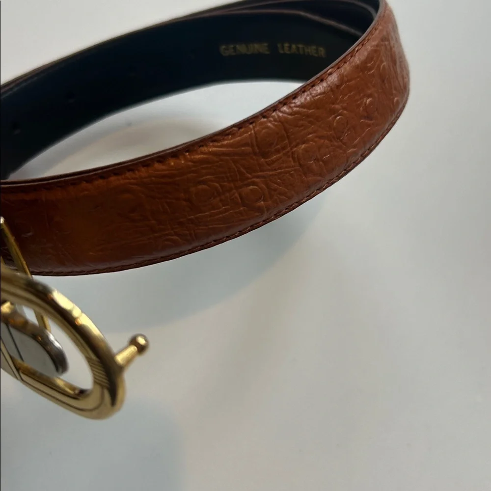 Vintage unbranded croc embossed tan genuine leather western belt unisex ladies